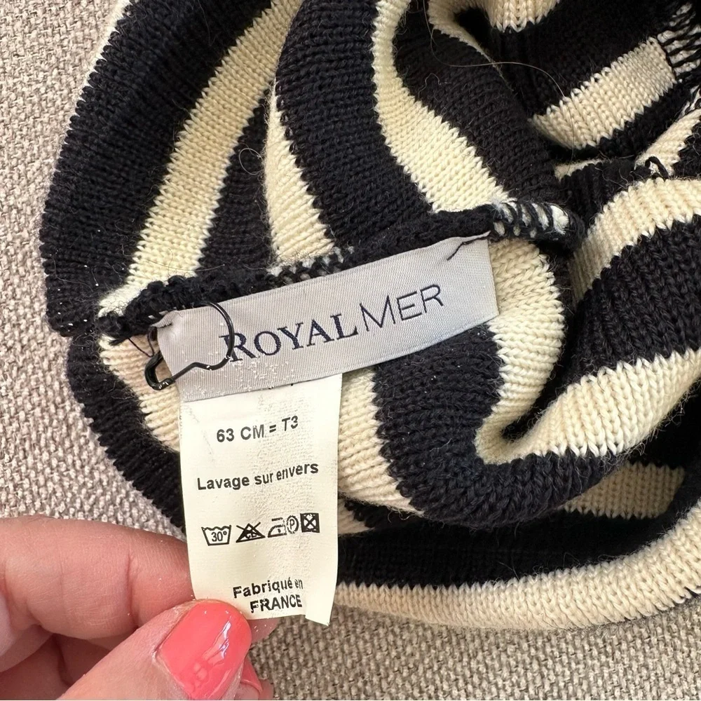 Royal Mer navy cream striped wool blend hat unisex